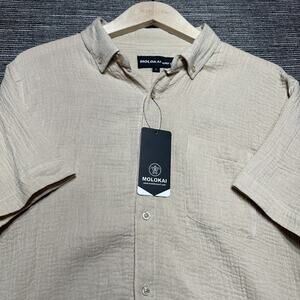 Molokai Surf Co. Shirt Men's L Beige Short Sleeve Button Up